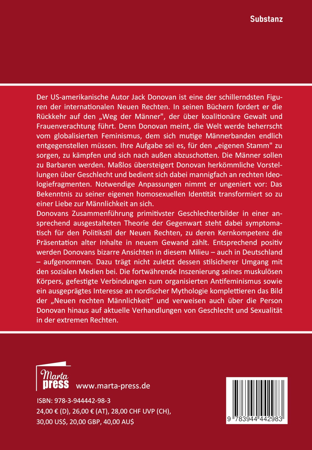 Neue rechte Männlichkeit. Antifeminismus, Homosexualität und Politik des Jack Donovan