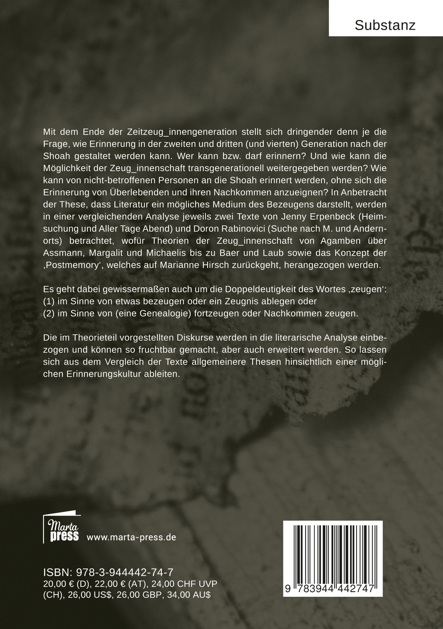 Genealogien des Bezeugens. Postmemoriale Verhandlungen der Shoah bei Doron Rabinovici und Jenny Erpenbeck